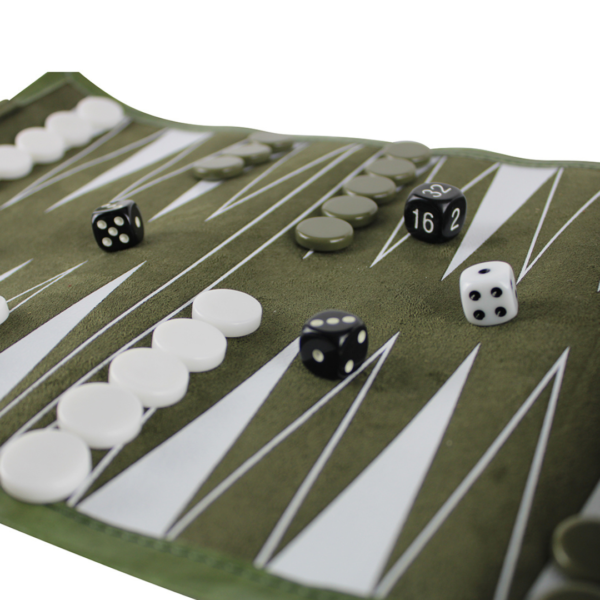 Grunes Reiseset: Roll-Up-Backgammon 13 Zoll - Image 3