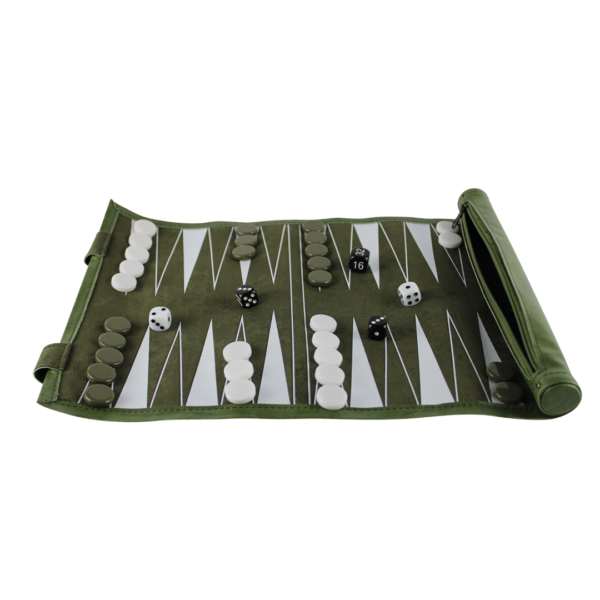 Grunes Reiseset: Roll-Up-Backgammon 13 Zoll