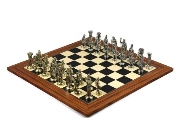 Metall-Schachset Palisander & Ahorn Brett 20 Zoll mit romischen Metallschachfiguren 3,8 Zoll