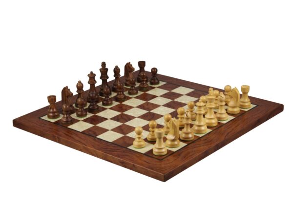 Rosenholz-Schachspiel 20 Zoll mit flachem Helena-Perlmuttbrett und gewichteten deutschen Staunton-Schachfiguren aus Sheesham 3,75 Zoll - Image 2