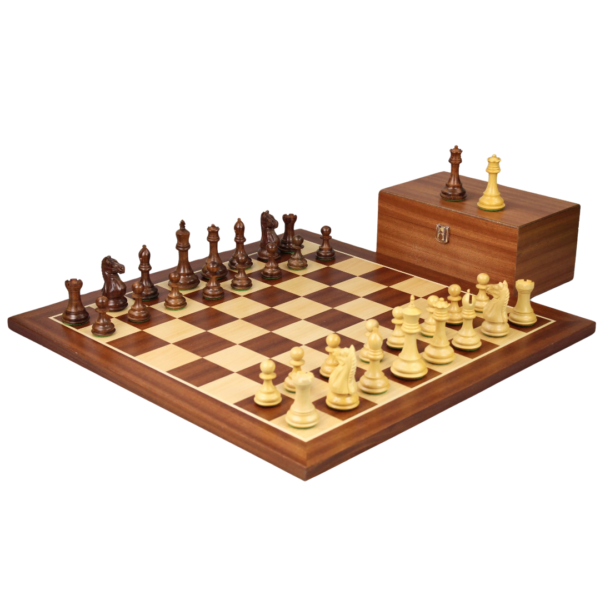 Mahagoni-Schachset 20 Zoll mit gewichteten Sheesham Staunton Fierce Knight (Queens Gambit) Schachfiguren 3,75 Zoll