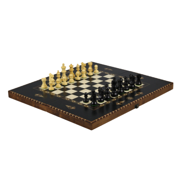 Helena Landliches Ebenholz Schach- & Backgammon-Set mit ebonisierten franzosischen Staunton-Schachfiguren 20 Zoll