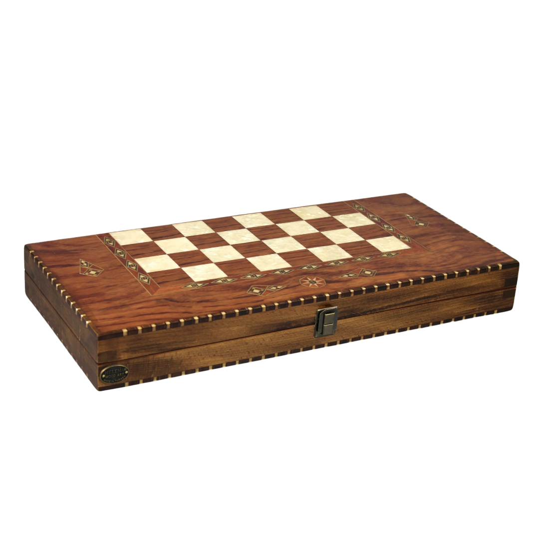 Helena landliches Rosenholz-Schach- & Backgammon-Set mit Ebonisiert German Staunton Schachfiguren 20 Zoll – Bild 3