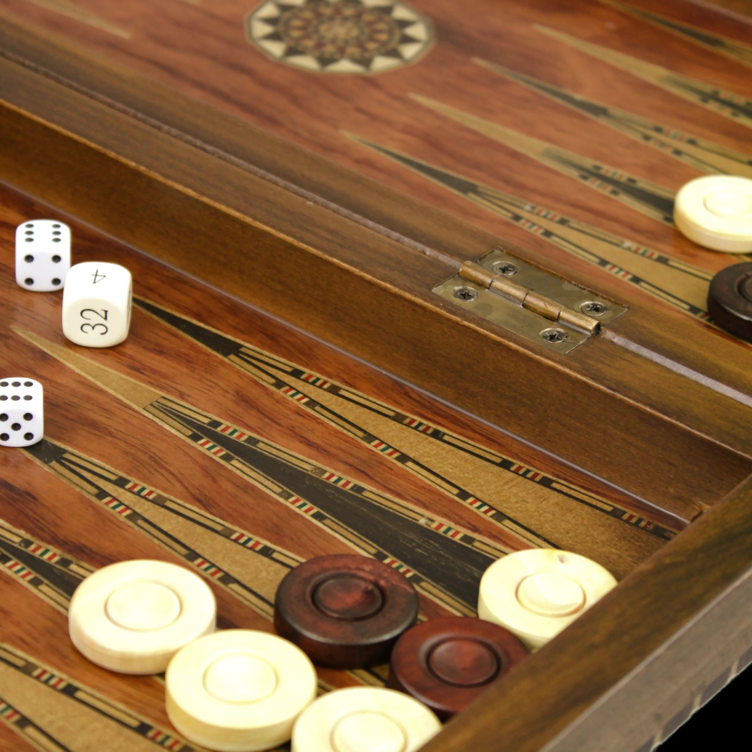 Helena landliches Rosenholz-Schach- & Backgammon-Set mit Ebonisiert German Staunton Schachfiguren 20 Zoll – Bild 6