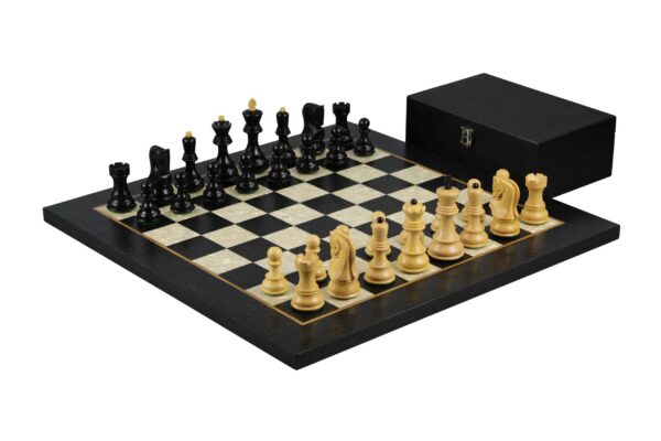 Ebony-Schachset 20 Zoll mit Helena Flachschachbrett und gewichteten ebonisierten Zagreb Staunton-Schachfiguren 3,75 Zoll