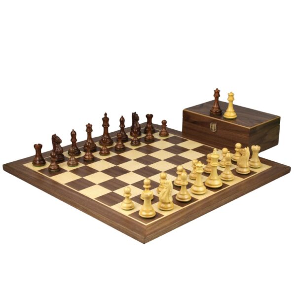 Walnuss-Schachset 20 Zoll mit gewichteten Sheesham Staunton Fierce Knight (Queens Gambit) Figuren 3,75 Zoll