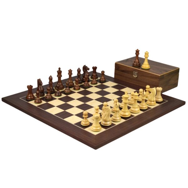 Macassar-Schachset 20 Zoll mit gewichteten Sheesham Staunton Fierce Knight (Queen's Gambit) Schachfiguren 3,75 Zoll
