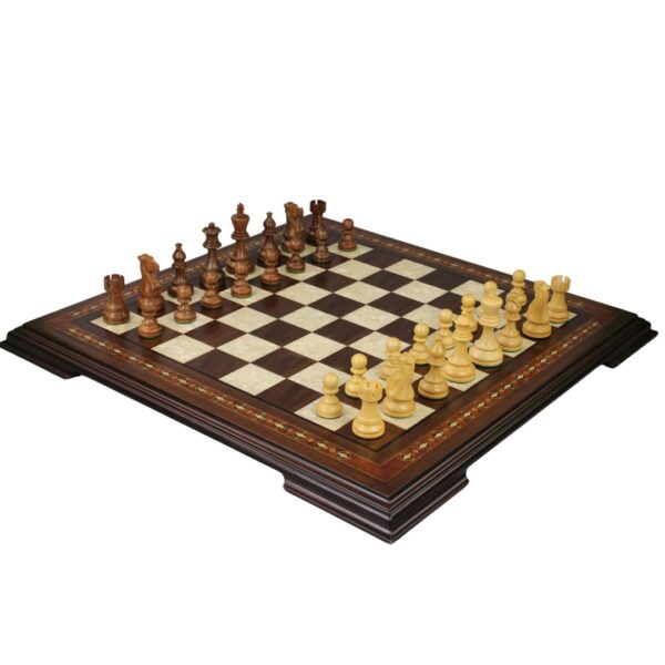 Walnuss-Schachset 17 Zoll mit Helena-Schachbrett und gewichteten Sheesham French Knight Staunton Schachfiguren 3 Zoll – Bild 2