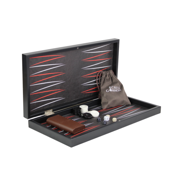 Kunstleder-Midnight-Schwarz-Design-Backgammon-Set 19 Zoll
