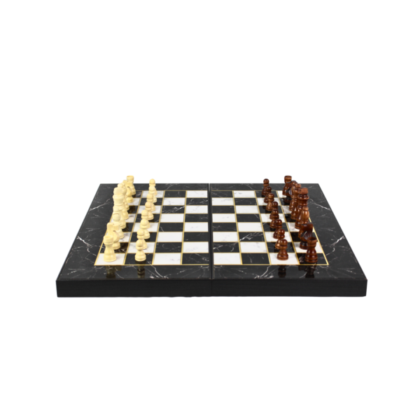 Holz Schwarz Marmor Design Schach & Backgammon Set - 19 Zoll