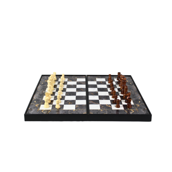 Holz Grau Marmor Design Schach & Backgammon Set - 19 Zoll