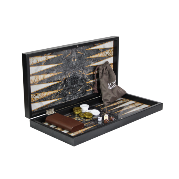 Holz Grau Marmor Design Schach & Backgammon Set - 19 Zoll – Bild 3