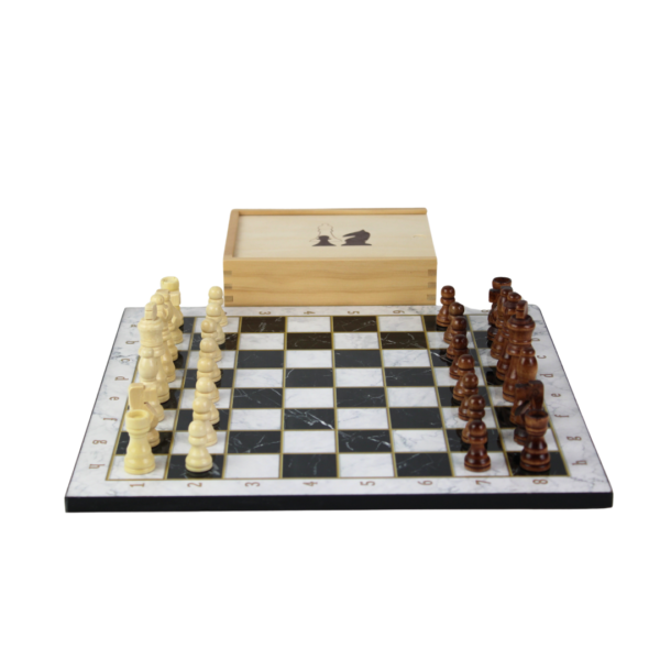 Schachset im weien Marmor-Design 14 Zoll mit Aufbewahrungsbox