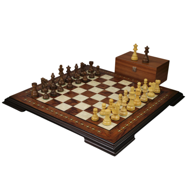 Rosenholz-Schachset 17 Zoll mit Helena-Schachbrett und Gewichtetem Sheesham French Knight Staunton Schachfiguren 3 Zoll