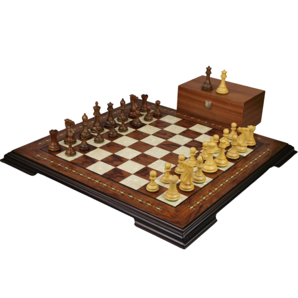 Rosenholz-Schachset 20 Zoll mit Helena-Schachbrett und gewichteten Sheesham Morphy Professional Staunton-Schachfiguren 3,75 Zoll