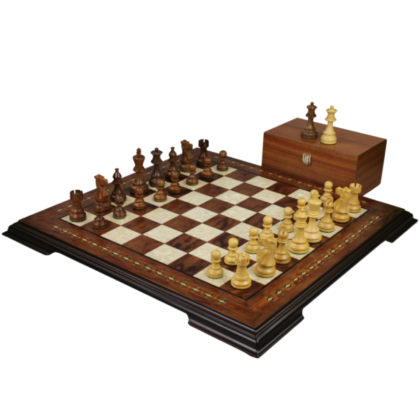Rosenholz-Schachset 20 Zoll mit Helena-Schachbrett und gewichteten Sheesham-Atlantic-Classic-Staunton-Schachfiguren 3,75 Zoll