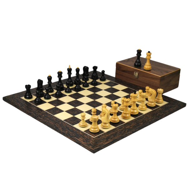 Tiger Ebony Schachset 20 Zoll und gewichtete ebonisierte Zagreb Staunton Schachfiguren 3,75 Zoll