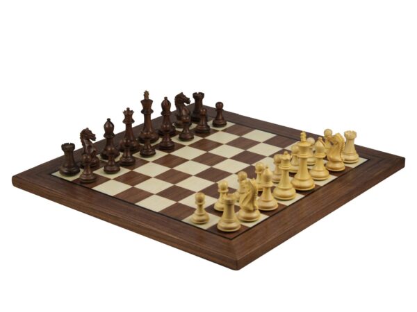 Walnuss-Schachspiel 20 Zoll mit Helena Flachschachbrett und gewichteten Sheesham-Wildritter-Staunton-Schachfiguren 3,75 Zoll - Image 2