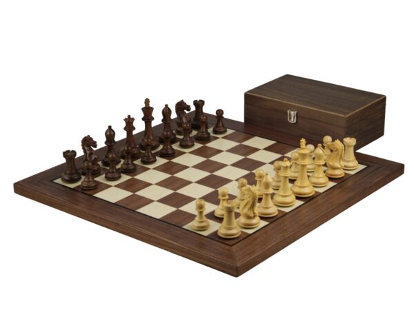 Walnuss-Schachspiel 20 Zoll mit Helena Flachschachbrett und gewichteten Sheesham-Wildritter-Staunton-Schachfiguren 3,75 Zoll