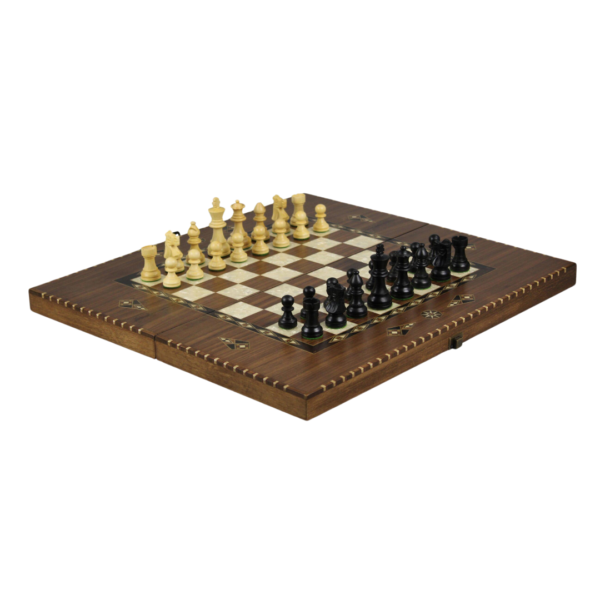 Helena Landliches Nussbaum Schach- & Backgammon-Set mit Ebonisierten Franzosischen Staunton Schachfiguren 20 Zoll