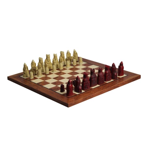 Isle of Lewis Schachset mit I Elfenbein & Rote Harz Schachfiguren 3,5 Zoll und Rosenholz Schachbrett 20 Zoll – Bild 2