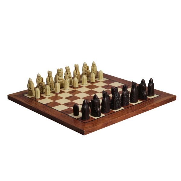 Isle of Lewis Schachset mit II Elfenbein- & Braunharz-Schachfiguren 3,5 Zoll und Rosenholz-Schachbrett 20 Zoll – Bild 2