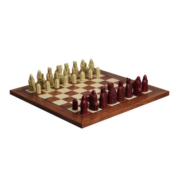 Isle of Lewis Schachset mit Elfenbein- & Roten Resin-Schachfiguren II 3,5 Zoll und Rosenholz-Schachbrett 20 Zoll – Bild 2