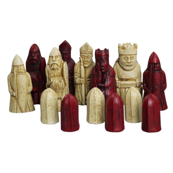 Isle of Lewis Schachset mit Elfenbein- & Roten Resin-Schachfiguren II 3,5 Zoll und Rosenholz-Schachbrett 20 Zoll – Bild 3