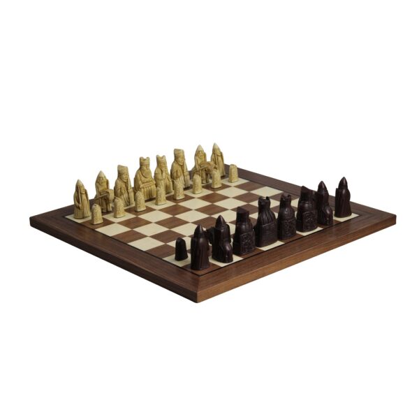 Isle of Lewis Schachset mit I Elfenbein & Braunem Harz Schachfiguren 3,5 Zoll und Walnuss Schachbrett 20 Zoll – Bild 2