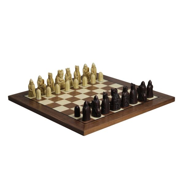 Isle of Lewis Schachset mit II Elfenbein & Braunem Harz Schachfiguren 3,5 Zoll und Walnuss Schachbrett 20 Zoll – Bild 2