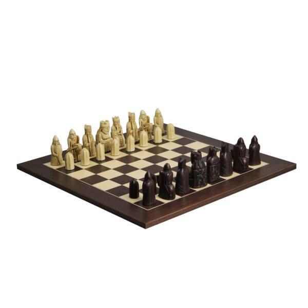 Isle of Lewis Schachset Mit II Weien & Braunen Harz Schachfiguren 3,5 Zoll und Macassar Schachbrett 20 Zoll – Bild 2