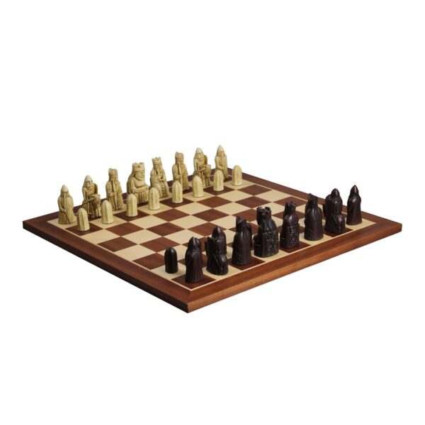 Isle of Lewis Schachset II Elfenbein & Braun Harz Schachfiguren 3.5 Zoll mit Mahagoni Schachbrett 20 Zoll – Bild 2
