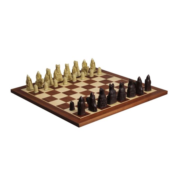Isle of Lewis I Elfenbein & Braun Harz Schachfiguren 3,5 Zoll mit Mahagoni Schachbrett 20 Zoll – Bild 2