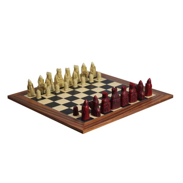 Isle of Lewis Schachset mit Elfenbein & Roten Resin-Schachfiguren 3,5 Zoll und Palisander-Schachbrett 20 Zoll – Bild 2