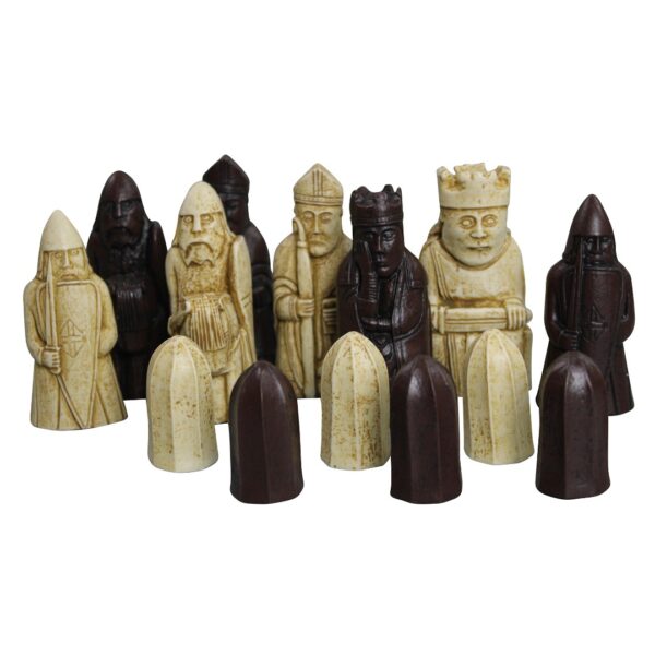 Isle of Lewis Schachset mit II Elfenbein- und Braun-Resin-Schachfiguren 3,5 Zoll und Tiger-Ebenholz-Schachbrett 20 Zoll – Bild 3