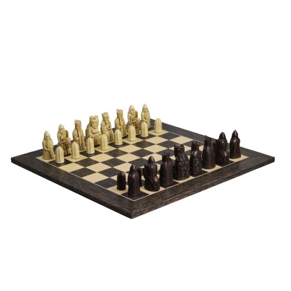 Isle of Lewis Schachset mit II Elfenbein- und Braun-Resin-Schachfiguren 3,5 Zoll und Tiger-Ebenholz-Schachbrett 20 Zoll – Bild 2