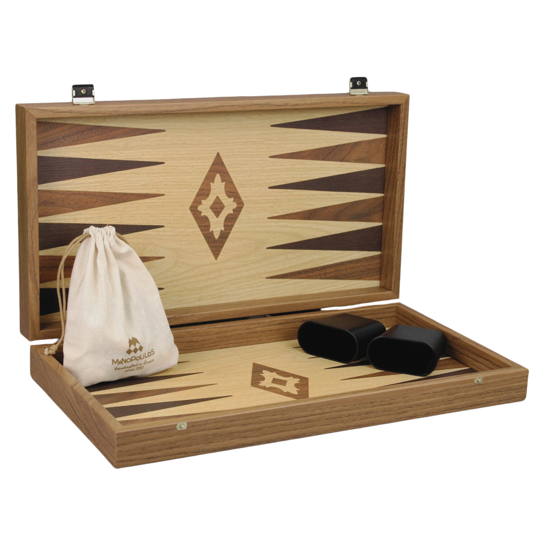 Manopoulos Eiche & Walnuss Backgammon-Set 20 Zoll