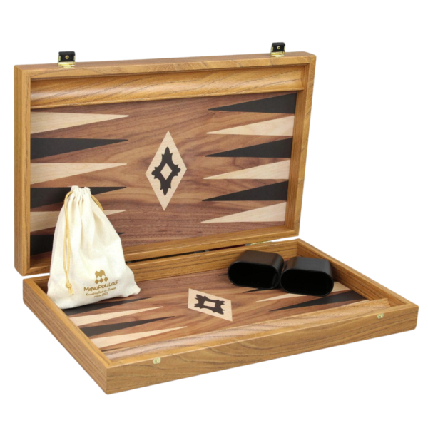 Manopoulos Walnuss Backgammon Set 23 Zoll mit Aufbewahrungsfachern