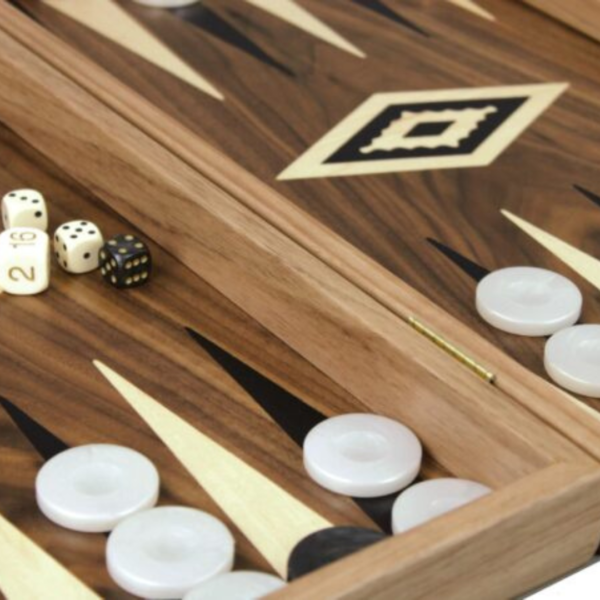 Manopoulos Antikes Walnuss Backgammon Set 23 Zoll mit Aufbewahrungsfachern - Image 4
