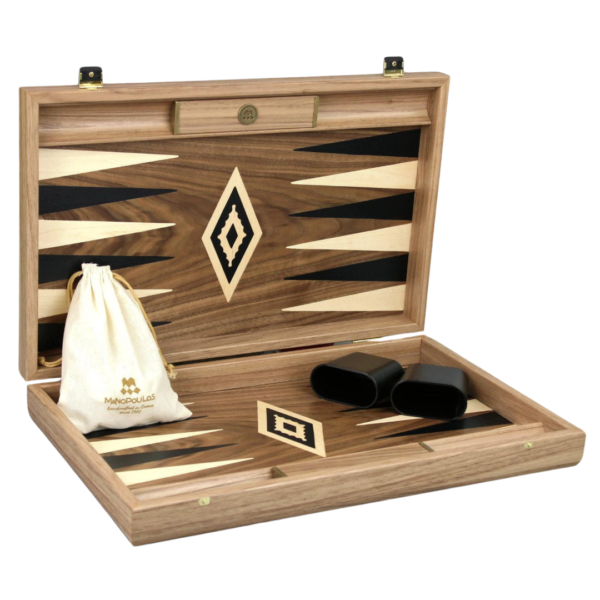 Manopoulos Antikes Walnuss Backgammon Set 23 Zoll mit Aufbewahrungsfachern
