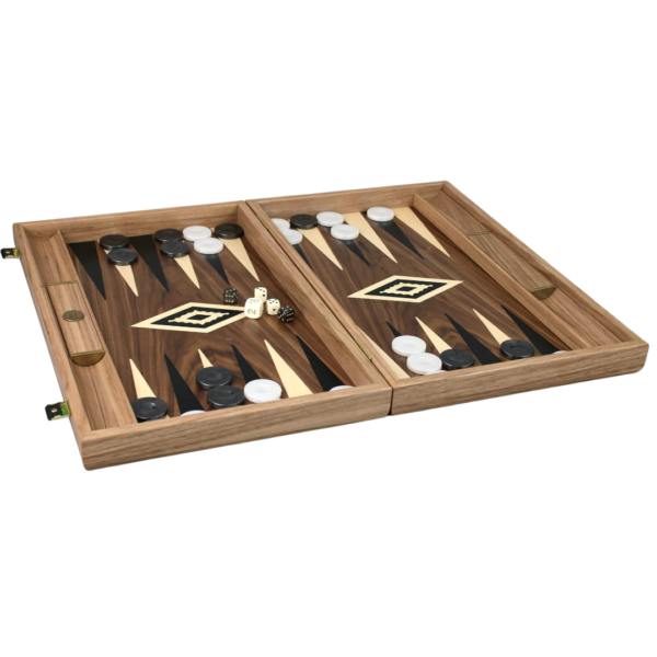 Manopoulos Antikes Walnuss Backgammon Set 23 Zoll mit Aufbewahrungsfachern - Image 3