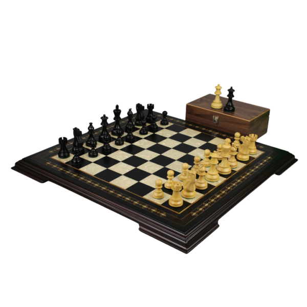Ebenholz-Schachset 17 Zoll mit Helena-Schachbrett und gewichteten ebonisierten Atlantic Classic Staunton-Schachfiguren 3 Zoll
