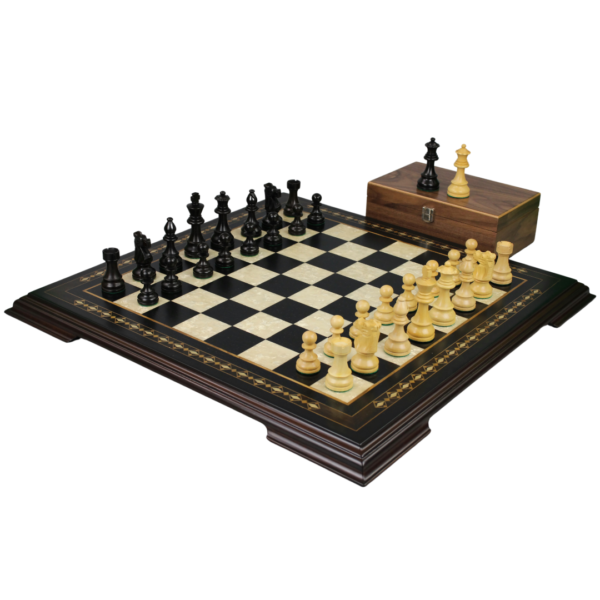 Ebenholz-Schachset 17 Zoll mit Helena-Schachbrett und gewichteten ebonisierten franzosischen Ritter Staunton-Schachfiguren 3 Zoll