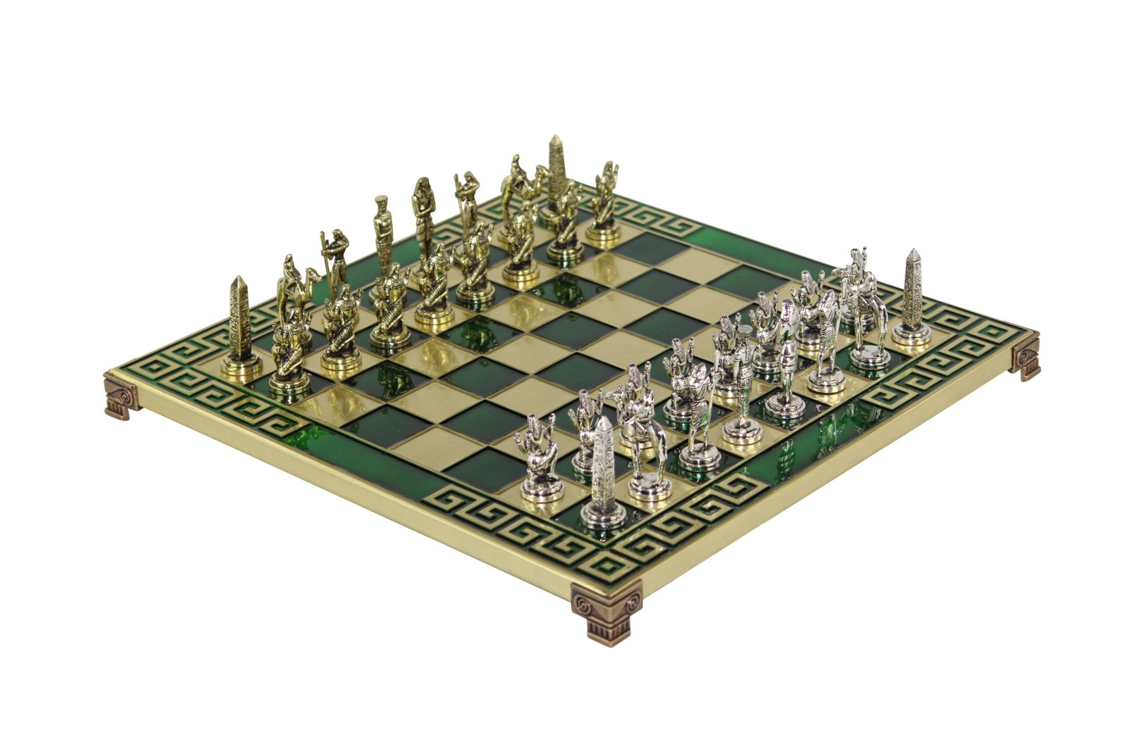 Grunes Metall-Schachset mit agyptischen Schachfiguren 13 Zoll – Bild 2