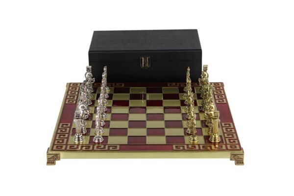 Rotes Metall-Schachset mit Athena Schachfiguren 13 Zoll