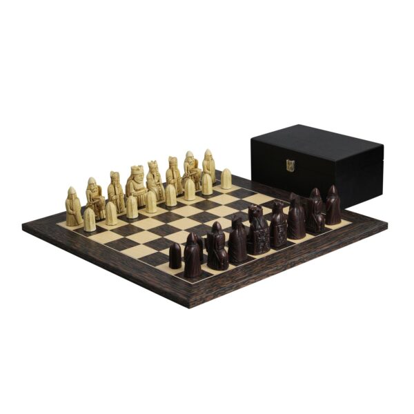 Isle of Lewis Schachset mit II Elfenbein- und Braun-Resin-Schachfiguren 3,5 Zoll und Tiger-Ebenholz-Schachbrett 20 Zoll