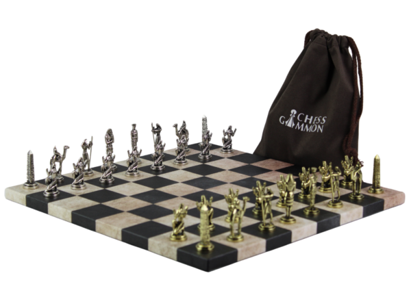 Schwarzes Lederimitat-Personalisiertes Metallschachset mit Kordelzugtasche, 14 Zoll - Image 3