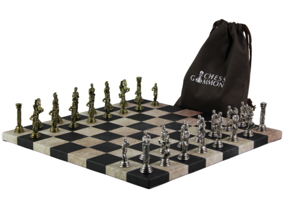 Schwarzes Lederimitat-Personalisiertes Metallschachset mit Kordelzugtasche, 14 Zoll - Image 5