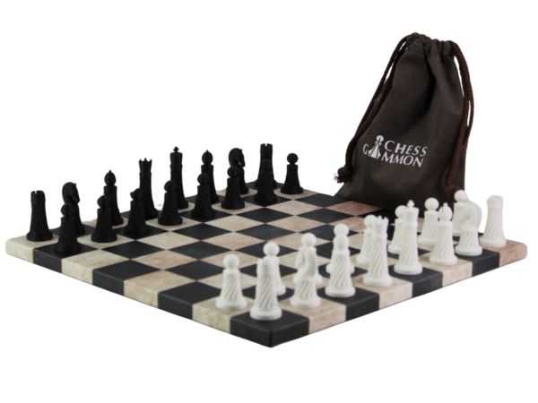 Schwarzes Lederimitat-Personalisiertes 3D-Acryl Staunton-Schachset mit Zugbeutel 14 Zoll