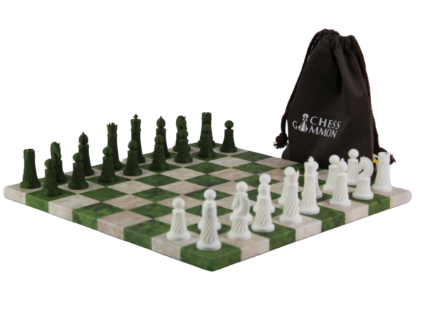 Grunes Kunstleder-Personalisiertes 3D-Acryl Staunton Schachfiguren-Set mit Zugbeutel 14 Zoll